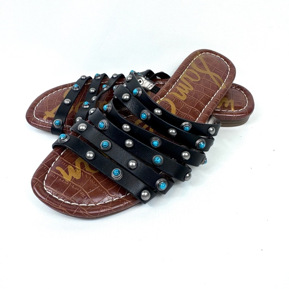 Sam Edelman Brea 2 black multi strap leather sandal w turquoise and silver Sz 7 - Picture 4 of 16